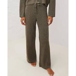 NWT Upwest Mid Rise Comfy Rib Wide Leg Palazzo Sweater Pants Brown Small